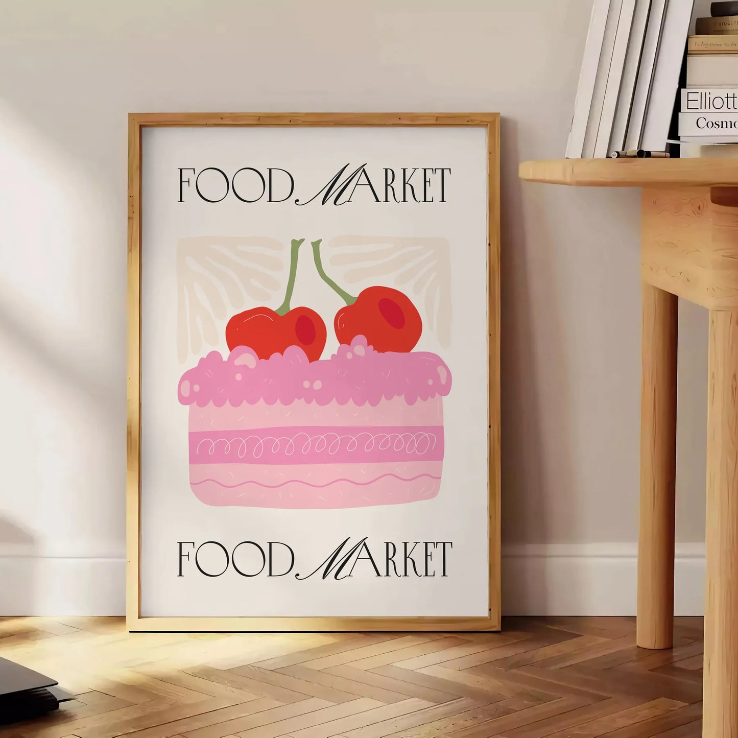 kitchen space vibrant food market poster striking black orange design captivating wall art piece perfect gift home decor various print dimensions A4 cm A0