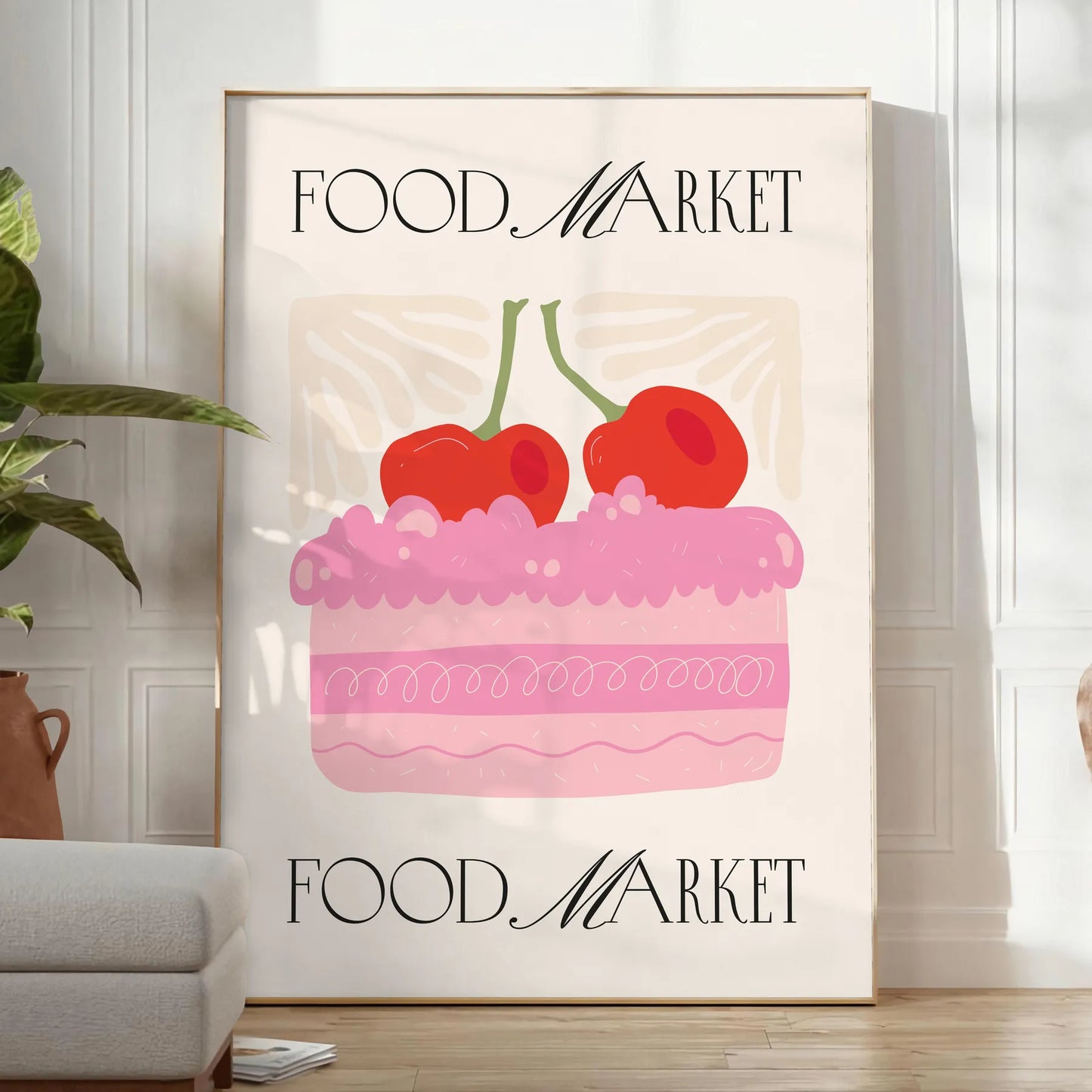 kitchen space vibrant food market poster striking black orange design captivating wall art piece perfect gift home decor various print dimensions A4 cm A0