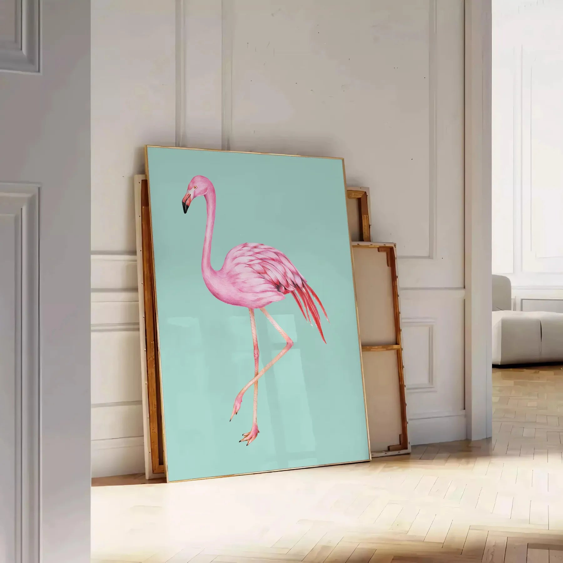 elegance Flamingo Animal Art Poster striking black orange palette wall unique gift captivating print stylish flair space various sizes A4 cm A0