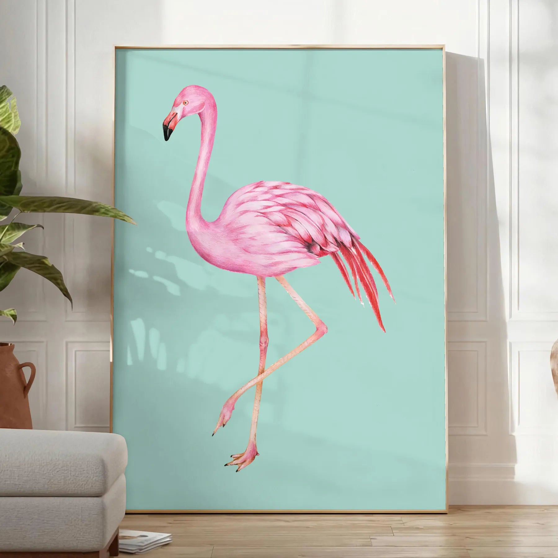 elegance Flamingo Animal Art Poster striking black orange palette wall unique gift captivating print stylish flair space various sizes A4 cm A0