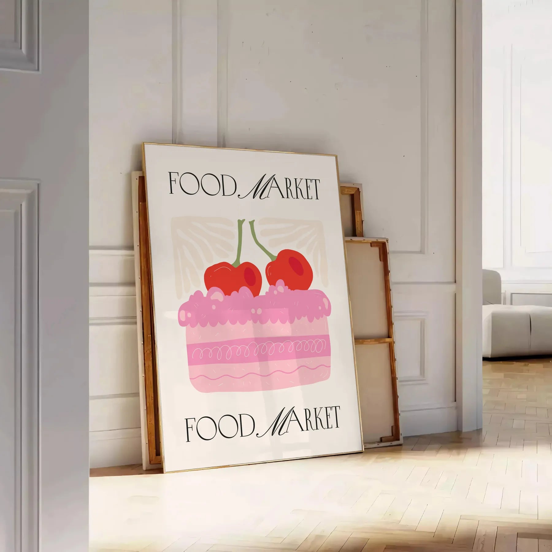 kitchen space vibrant food market poster striking black orange design captivating wall art piece perfect gift home decor various print dimensions A4 cm A0