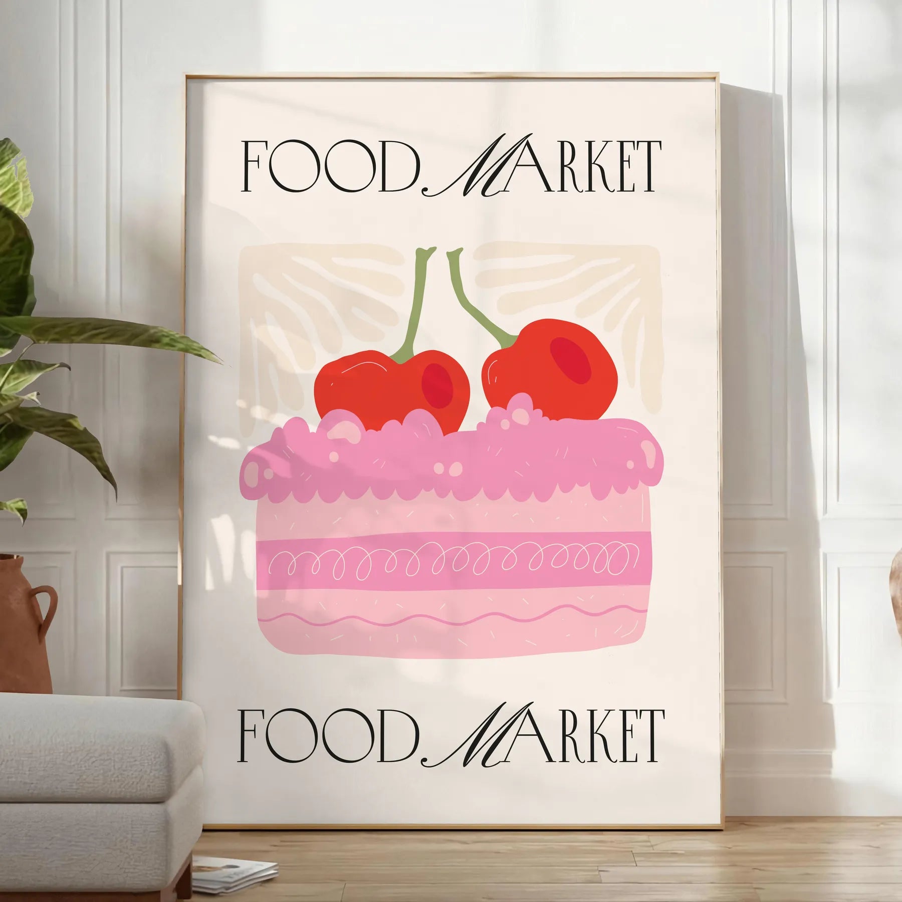 kitchen space vibrant food market poster striking black orange design captivating wall art piece perfect gift home decor various print dimensions A4 cm A0